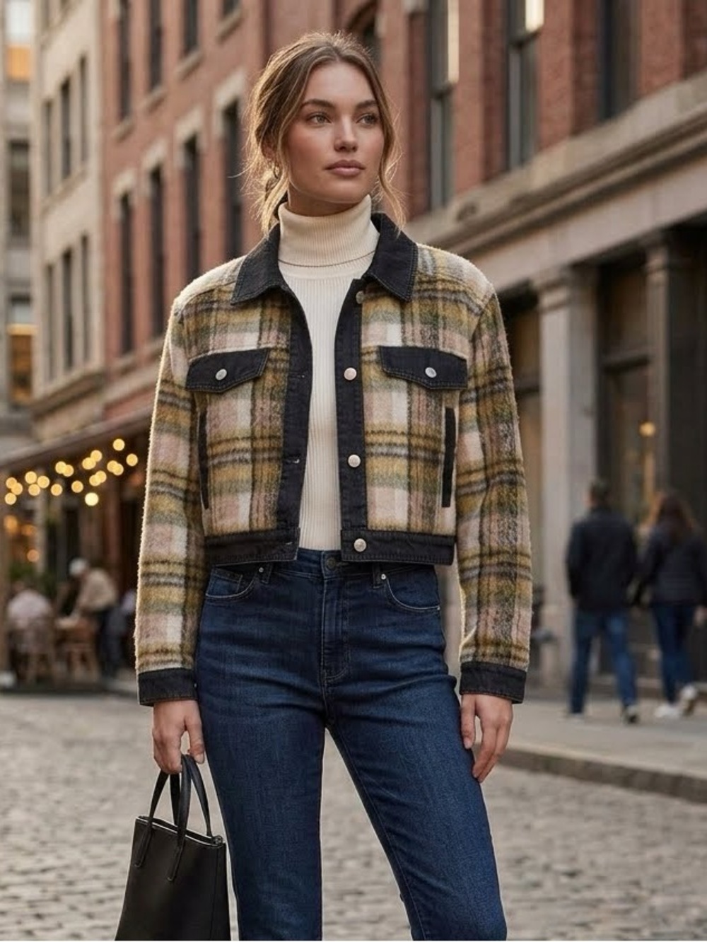*Final Price* 7 For All Mankind Cropped Plaid Denim Jacket Size Medium